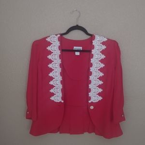 Vintage Perceptions Lace Detail Pearl Gold Buttons Preppy Classic Blazer